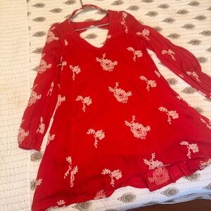 Free people long sleeve red and white floral dress